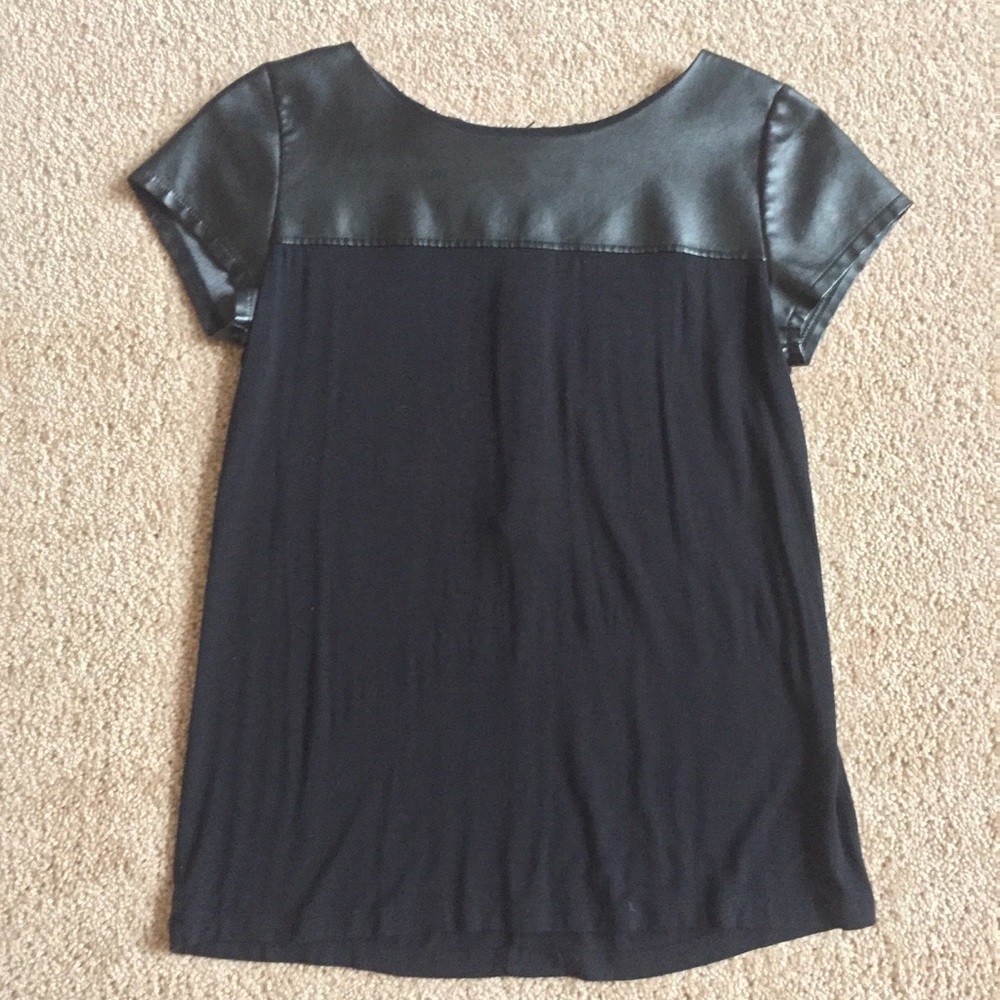a.n.a. Black Faux Leather Short Sleeve Top